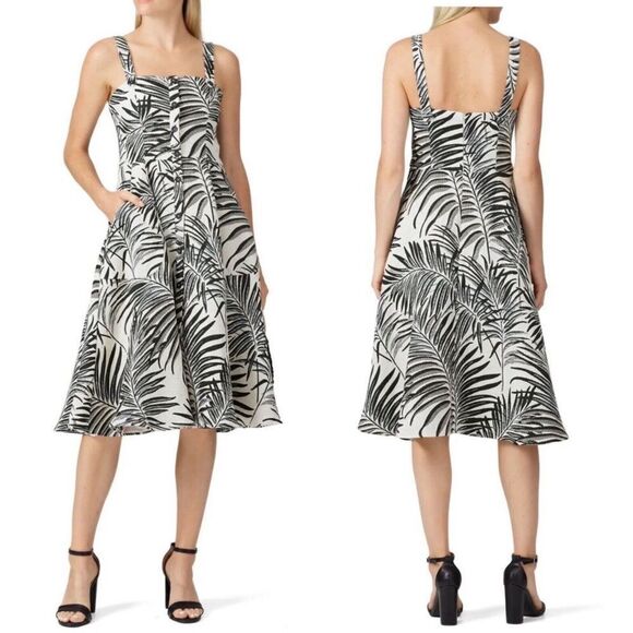 Hutch Aidy Black Ivory Jacquard Palm Frond Sleeveless A-Line Midi Dress Sz 16W - Picture 11 of 12